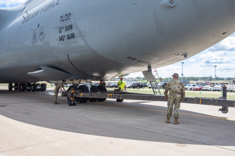 C-5 arrives  towbar connected